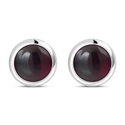 Garnet Round Silver Stud Earrings, e423st